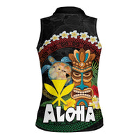 Aloha Hawaii Women Sleeveless Polo Shirt Kanaka Maoli with Polynesian Spiral Plumeria LT03 - Polynesian Pride