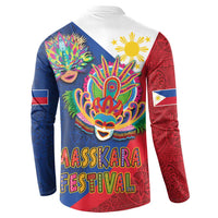 Philippines MassKara Button Sweatshirt Filipino Carnival Mask and Polynesian Pattern