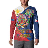 Philippines MassKara Button Sweatshirt Filipino Carnival Mask and Polynesian Pattern