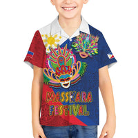 Philippines MassKara Kid Hawaiian Shirt Filipino Carnival Mask and Polynesian Pattern
