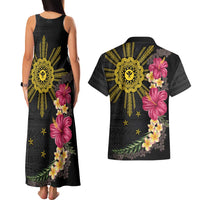 Hawaii and Philippines Together Couples Matching Tank Maxi Dress and Hawaiian Shirt Hibiscus Flower and Sun Badge Polynesian Pattern Coloful