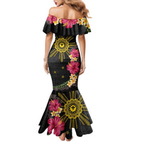 Hawaii and Philippines Together Family Matching Mermaid Dress and Hawaiian Shirt Hibiscus Flower and Sun Badge Polynesian Pattern Coloful