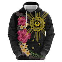 Hawaii and Philippines Together Hoodie Hibiscus Flower and Sun Badge Polynesian Pattern Coloful