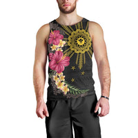 Hawaii and Philippines Together Men Tank Top Hibiscus Flower and Sun Badge Polynesian Pattern Coloful