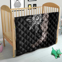 Hawaii and Philippines Together Quilt Hibiscus Flower and Sun Badge Polynesian Pattern Grayscale