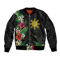 Tropical Hawaii and Philippines Bomber Jacket Kanaka Maoli and Sun Badge Batok Tattoo Colorful