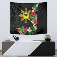 Tropical Hawaii and Philippines Tapestry Kanaka Maoli and Sun Badge Batok Tattoo Colorful