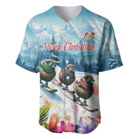 New Zealand Merry Christmas Baseball Jersey Kiwi Birds Snow Boarding-Vibrant Tropical Flower - Polynesian Pride
