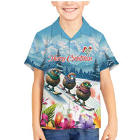 New Zealand Merry Christmas Family Matching Mermaid Dress and Hawaiian Shirt Kiwi Birds Snow Boarding-Vibrant Tropical Flower - Polynesian Pride