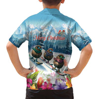 New Zealand Merry Christmas Family Matching Summer Maxi Dress and Hawaiian Shirt Kiwi Birds Snow Boarding-Vibrant Tropical Flower - Polynesian Pride