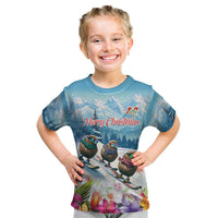 New Zealand Merry Christmas Kid T Shirt Kiwi Birds Snow Boarding-Vibrant Tropical Flower - Polynesian Pride