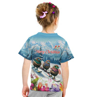 New Zealand Merry Christmas Kid T Shirt Kiwi Birds Snow Boarding-Vibrant Tropical Flower - Polynesian Pride