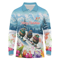 New Zealand Merry Christmas Long Sleeve Polo Shirt Kiwi Birds Snow Boarding-Vibrant Tropical Flower - Polynesian Pride