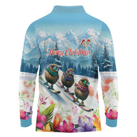 New Zealand Merry Christmas Long Sleeve Polo Shirt Kiwi Birds Snow Boarding-Vibrant Tropical Flower - Polynesian Pride