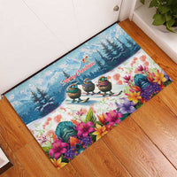 New Zealand Merry Christmas Rubber Doormat Kiwi Birds Snow Boarding-Vibrant Tropical Flower - Polynesian Pride