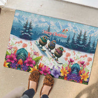 New Zealand Merry Christmas Rubber Doormat Kiwi Birds Snow Boarding-Vibrant Tropical Flower - Polynesian Pride