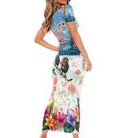 New Zealand Merry Christmas Short Sleeve Bodycon Dress Kiwi Birds Snow Boarding-Vibrant Tropical Flower - Polynesian Pride