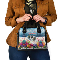 New Zealand Merry Christmas Shoulder Handbag Kiwi Birds Snow Boarding-Vibrant Tropical Flower - Polynesian Pride