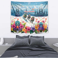 New Zealand Merry Christmas Tapestry Kiwi Birds Snow Boarding-Vibrant Tropical Flower - Polynesian Pride