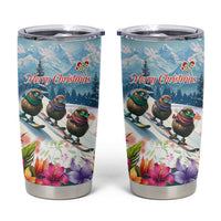 New Zealand Merry Christmas Tumbler Cup Kiwi Birds Snow Boarding-Vibrant Tropical Flower - Polynesian Pride