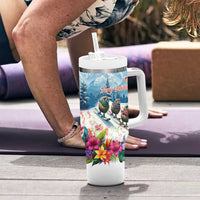 New Zealand Merry Christmas Tumbler With Handle Kiwi Birds Snow Boarding-Vibrant Tropical Flower - Polynesian Pride