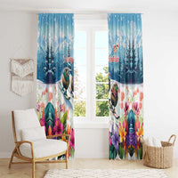New Zealand Merry Christmas Window Curtain Kiwi Birds Snow Boarding-Vibrant Tropical Flower - Polynesian Pride