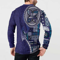 Samoan Siapo Art Tattoo Polynesian Pattern Button Sweatshirt Navy Color - Polynesian Pride