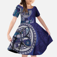 Samoan Siapo Art Tattoo Polynesian Pattern Family Matching Mermaid Dress and Hawaiian Shirt Navy Color - Polynesian Pride