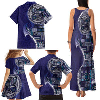 Samoan Siapo Art Tattoo Polynesian Pattern Family Matching Tank Maxi Dress and Hawaiian Shirt Navy Color - Polynesian Pride