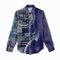 Samoan Siapo Art Tattoo Polynesian Pattern Women Casual Shirt Navy Color - Polynesian Pride