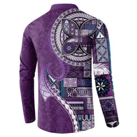 Samoan Siapo Art Tattoo Polynesian Pattern Button Sweatshirt Purple Color - Polynesian Pride
