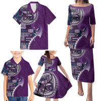 Samoan Siapo Art Tattoo Polynesian Pattern Family Matching Puletasi and Hawaiian Shirt Purple Color - Polynesian Pride