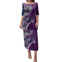 Samoan Siapo Art Tattoo Polynesian Pattern Family Matching Puletasi and Hawaiian Shirt Purple Color - Polynesian Pride