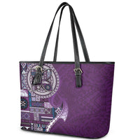 Samoan Siapo Art Tattoo Polynesian Pattern Leather Tote Bag Purple Color - Polynesian Pride