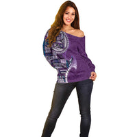 Samoan Siapo Art Tattoo Polynesian Pattern Off Shoulder Sweater Purple Color - Polynesian Pride