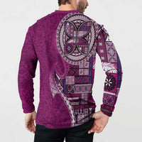 Samoan Siapo Art Tattoo Polynesian Pattern Button Sweatshirt Pink Color - Polynesian Pride