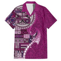 Samoan Siapo Art Tattoo Polynesian Pattern Family Matching Long Sleeve Bodycon Dress and Hawaiian Shirt Pink Color - Polynesian Pride