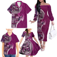 Samoan Siapo Art Tattoo Polynesian Pattern Family Matching Off The Shoulder Long Sleeve Dress and Hawaiian Shirt Pink Color - Polynesian Pride