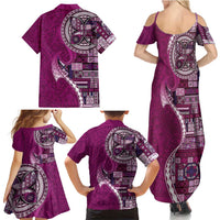 Samoan Siapo Art Tattoo Polynesian Pattern Family Matching Summer Maxi Dress and Hawaiian Shirt Pink Color - Polynesian Pride