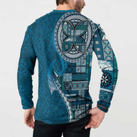 Samoan Siapo Art Tattoo Polynesian Pattern Button Sweatshirt Teal Color - Polynesian Pride