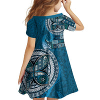 Samoan Siapo Art Tattoo Polynesian Pattern Family Matching Long Sleeve Bodycon Dress and Hawaiian Shirt Teal Color - Polynesian Pride