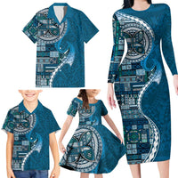 Samoan Siapo Art Tattoo Polynesian Pattern Family Matching Long Sleeve Bodycon Dress and Hawaiian Shirt Teal Color - Polynesian Pride