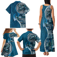 Samoan Siapo Art Tattoo Polynesian Pattern Family Matching Tank Maxi Dress and Hawaiian Shirt Teal Color - Polynesian Pride