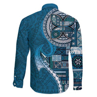 Samoan Siapo Art Tattoo Polynesian Pattern Family Matching Tank Maxi Dress and Hawaiian Shirt Teal Color - Polynesian Pride