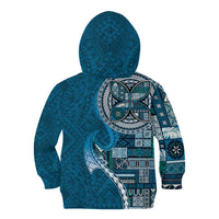 Samoan Siapo Art Tattoo Polynesian Pattern Kid Hoodie Teal Color - Polynesian Pride