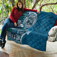 Samoan Siapo Art Tattoo Polynesian Pattern Quilt Teal Color - Polynesian Pride