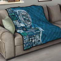 Samoan Siapo Art Tattoo Polynesian Pattern Quilt Teal Color - Polynesian Pride