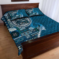 Samoan Siapo Art Tattoo Polynesian Pattern Quilt Bed Set Teal Color - Polynesian Pride
