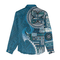 Samoan Siapo Art Tattoo Polynesian Pattern Women Casual Shirt Teal Color - Polynesian Pride