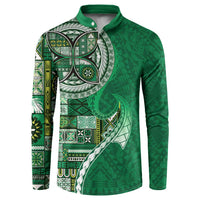 Samoan Siapo Art Tattoo Polynesian Pattern Button Sweatshirt Green Color - Polynesian Pride